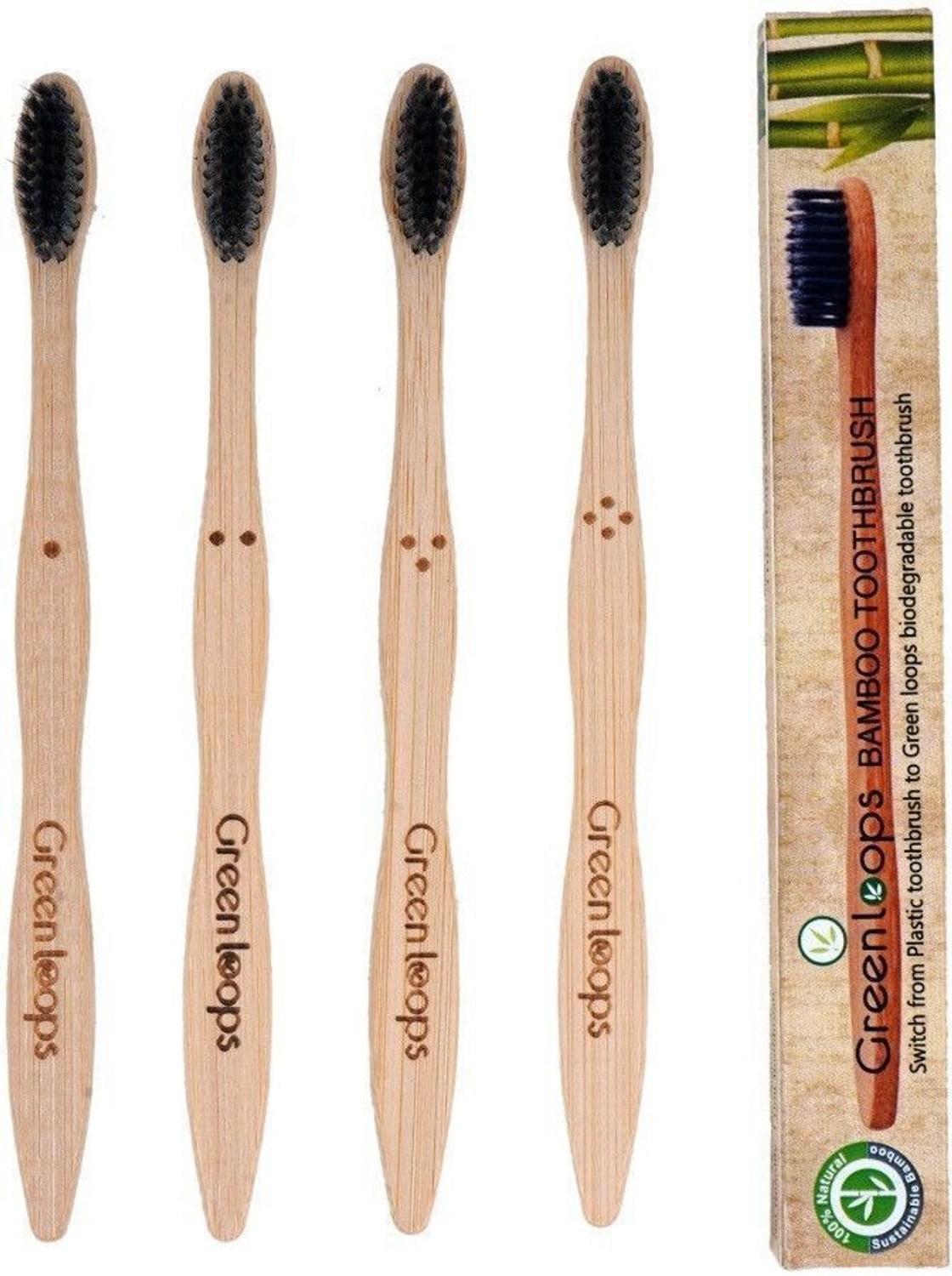 Image of Beco Bamboo Toothbrush with Charcoal Activated Soft Bristles - 100% Eco-friendly Ultra Soft Toothbrush (Pack of 5)
