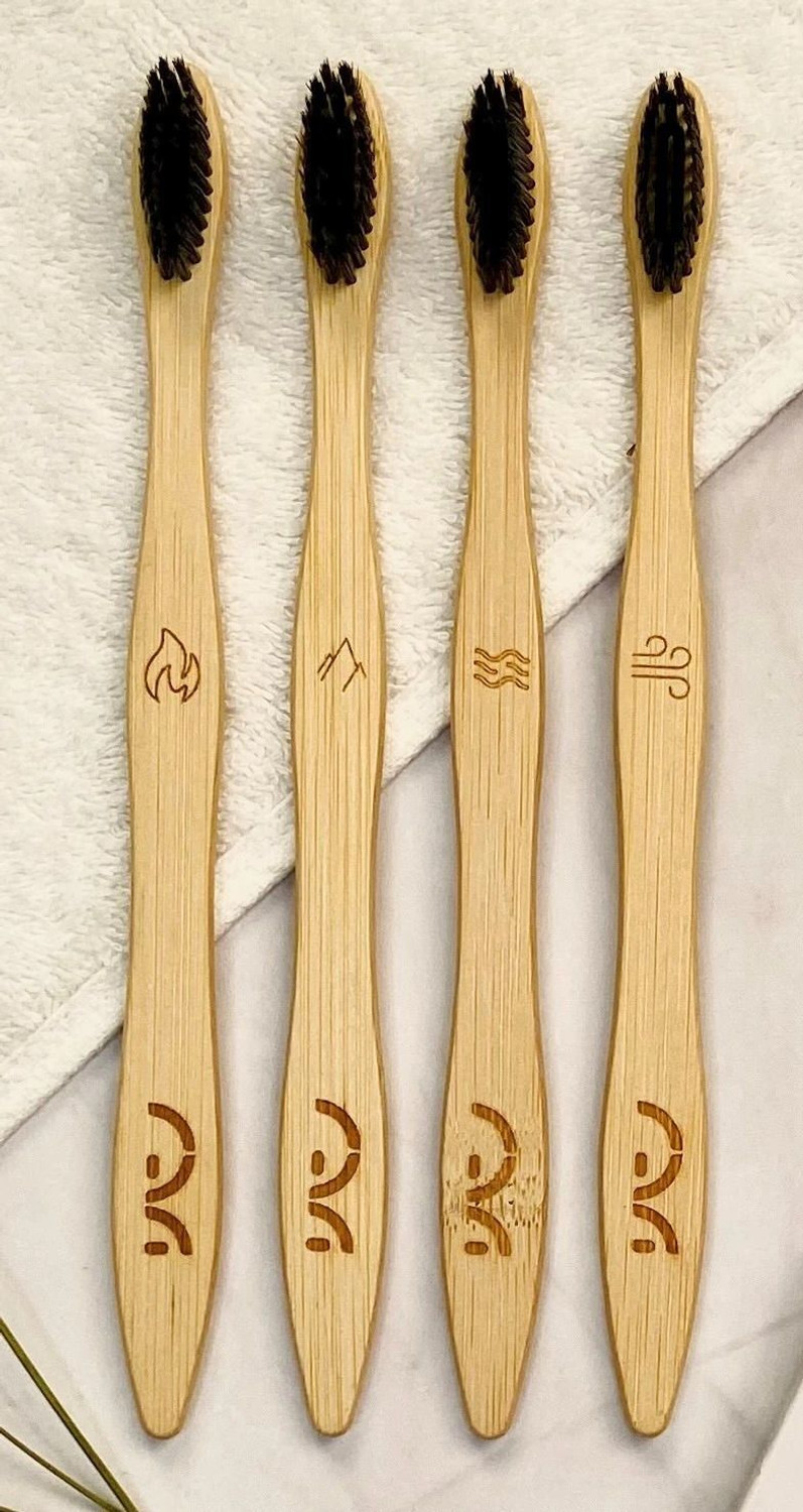 Image of Beco Bamboo Toothbrush with Charcoal Activated Soft Bristles - 100% Eco-friendly Ultra Soft Toothbrush (Pack of 5)