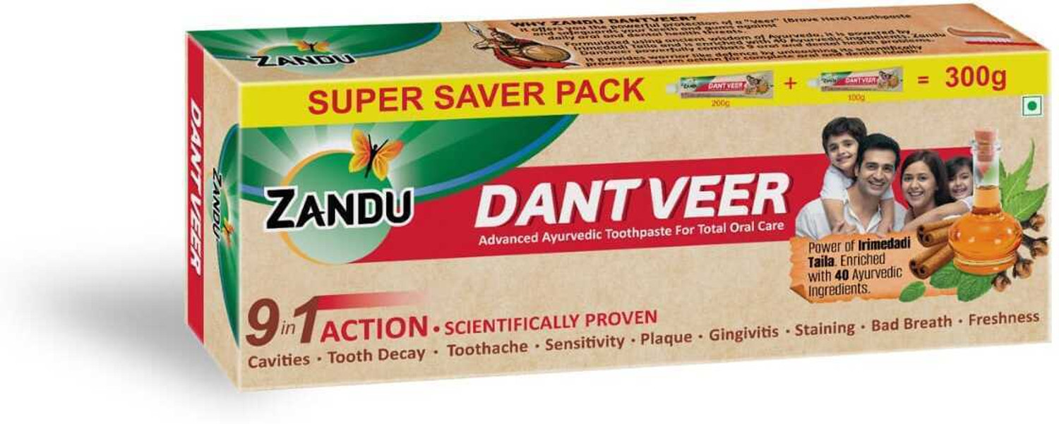 Image of ZANDU Dantveer, India's 1st toothpaste with Irimedadi oil, Fights 9 dental problems Toothpaste (500 g)