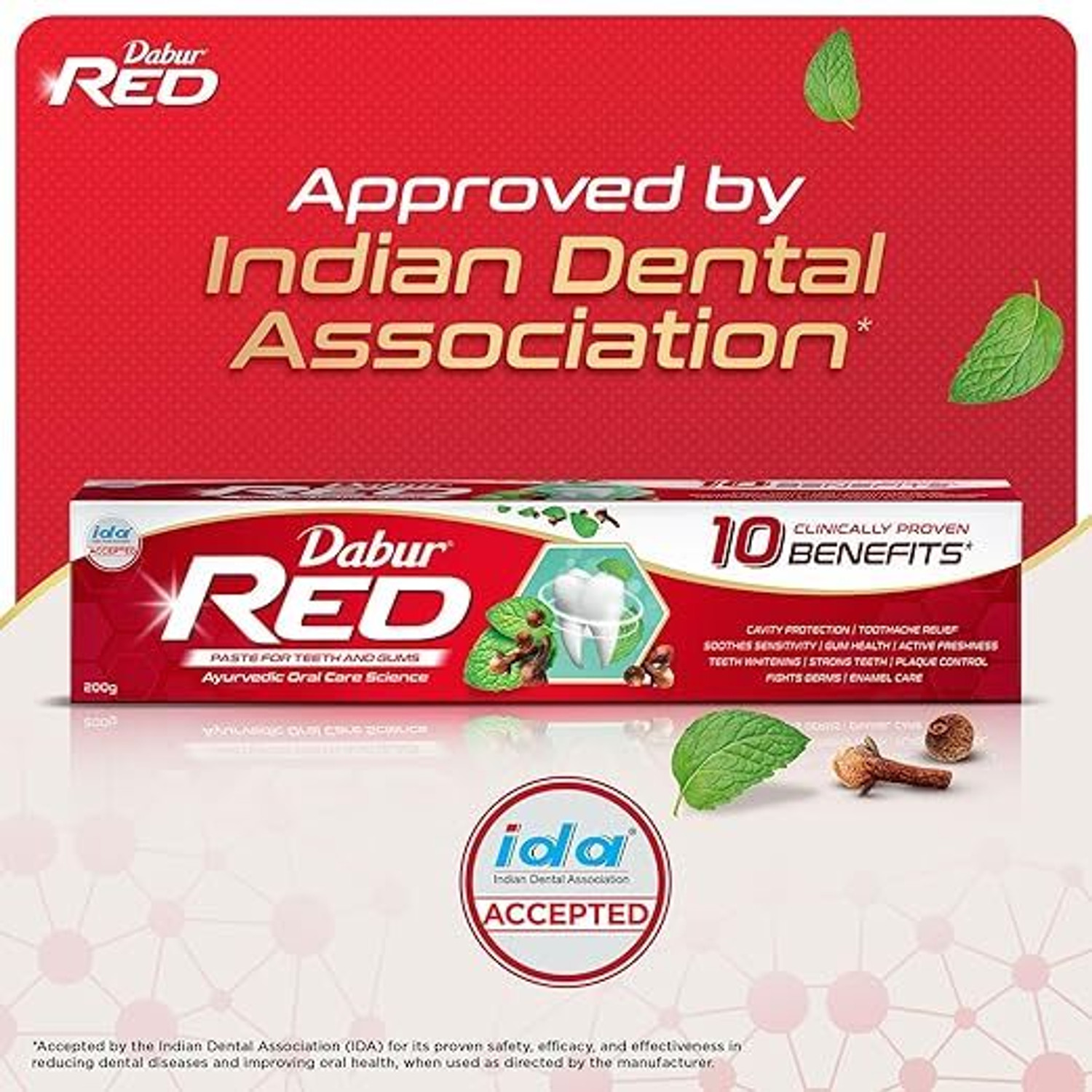 Image of Dabur Red Toothpaste - India's No.1 Ayurvedic Paste, Provides Protection Plaque Toothpaste (800 g, Pack of 4)