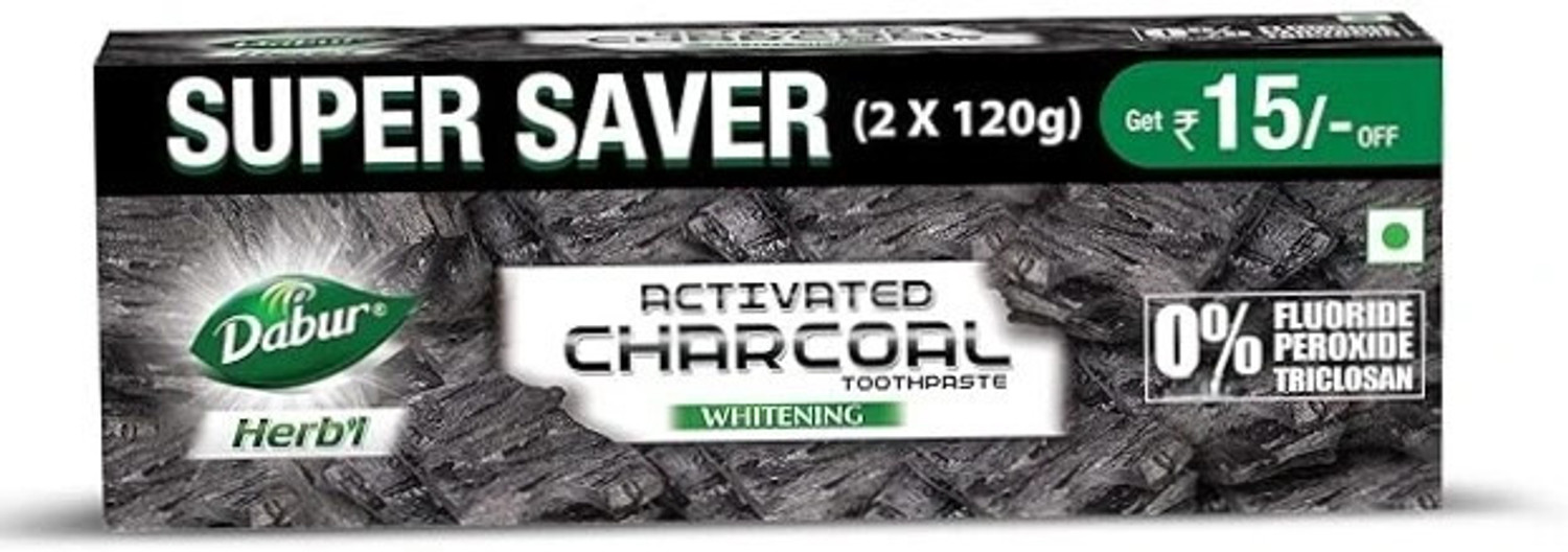 Dabur Herb'L Activated Charcoal Toothpaste, 240g (2x120g) - Image 1