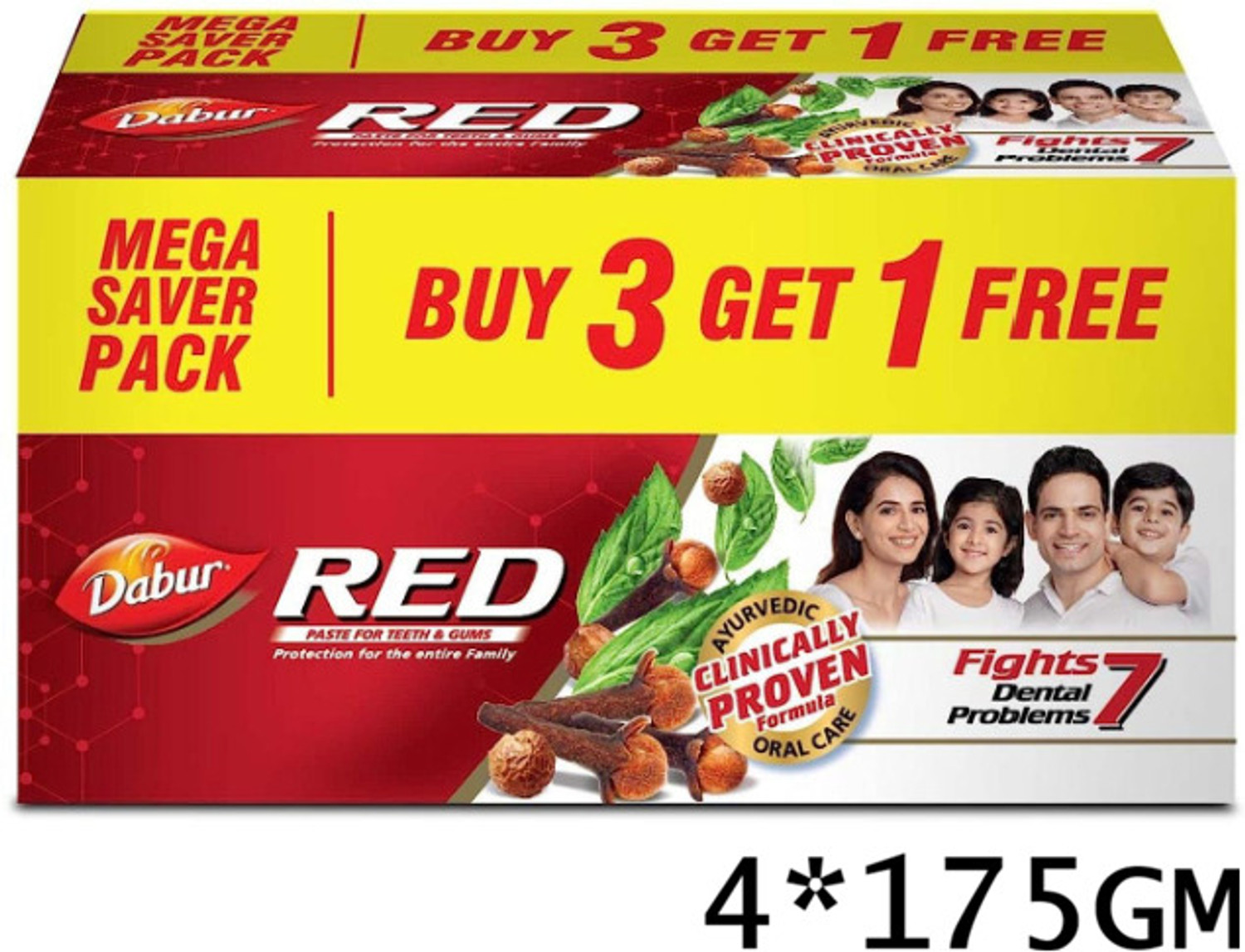 Image of Dabur Red Paste (Combo Pack- 175gm x 4) |Complete Cavity Protection Toothpaste (700 g, Pack of 3)