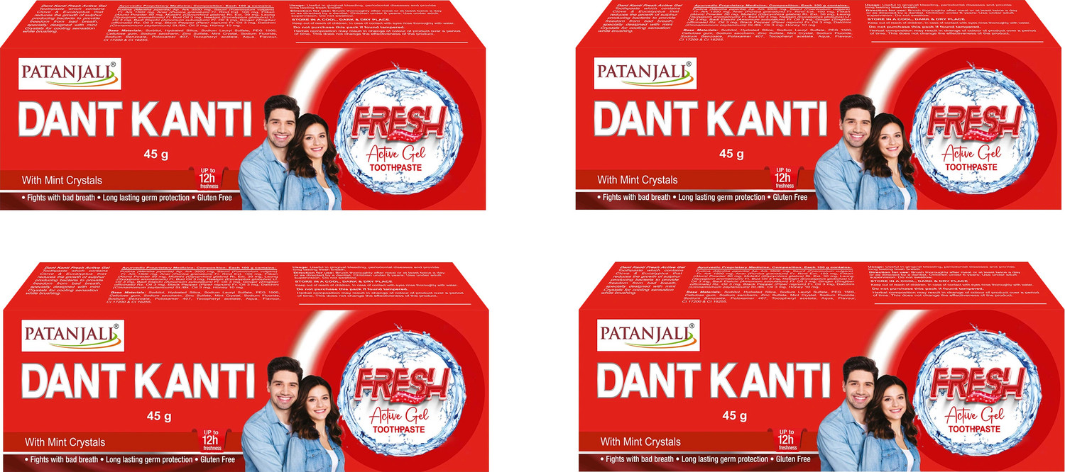 Image of PATANJALI Dant Kanti Fresh Active Gel Toothpaste (45 g, Pack of 4)
