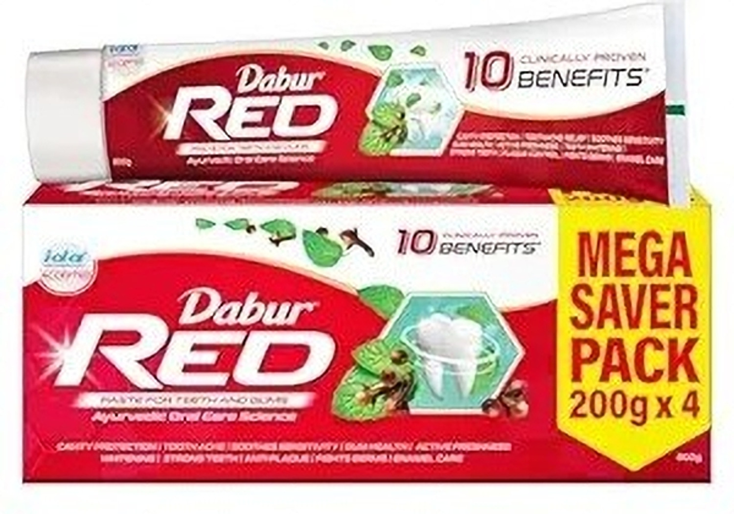 Image of Dabur Red Toothpaste - India's No.1 Ayurvedic Paste, Provides Protection Plaque Toothpaste (800 g, Pack of 4)