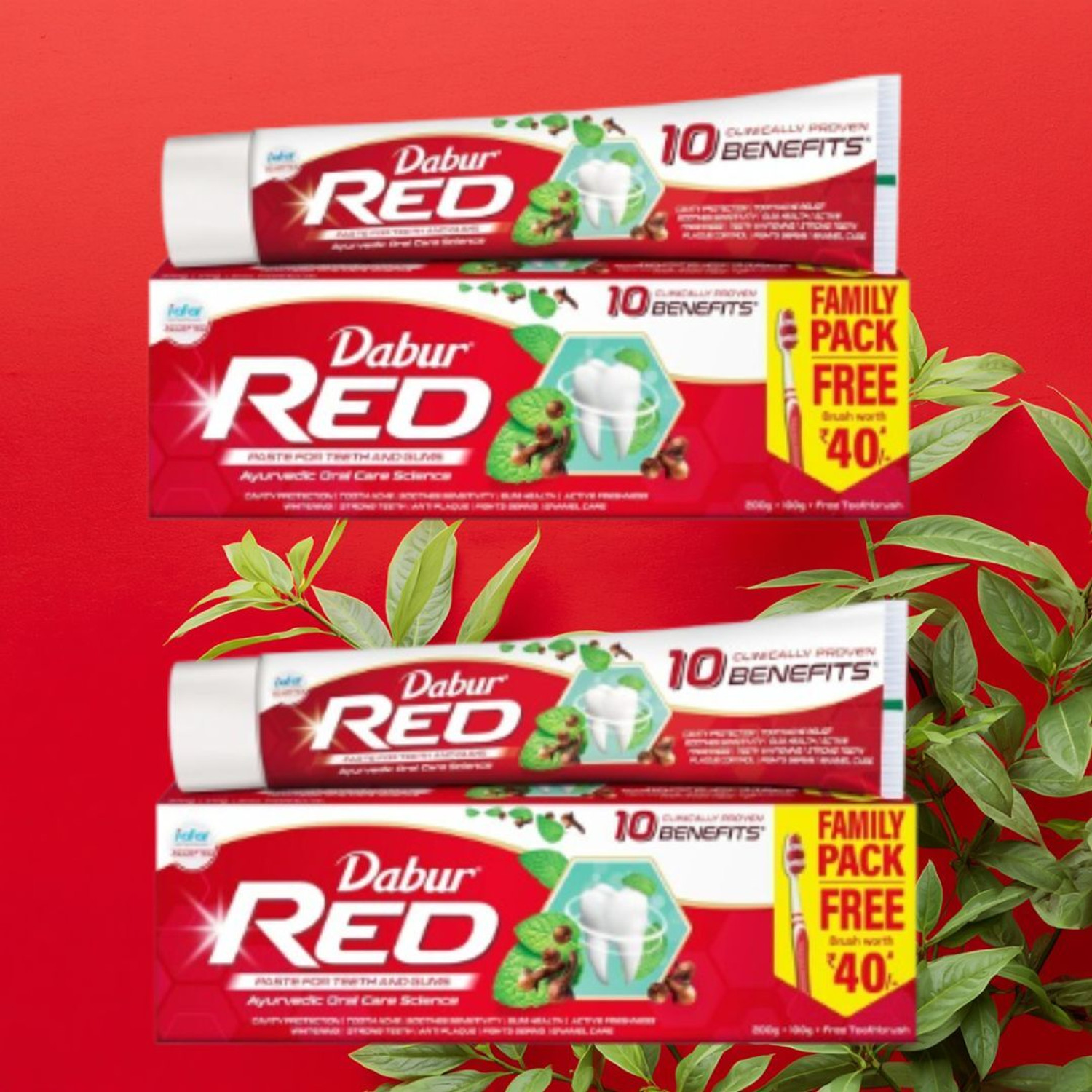 Image of Dabur Red Toothpaste - India's No.1 Ayurvedic Paste, Provides Protection Plaque Toothpaste (800 g, Pack of 4)