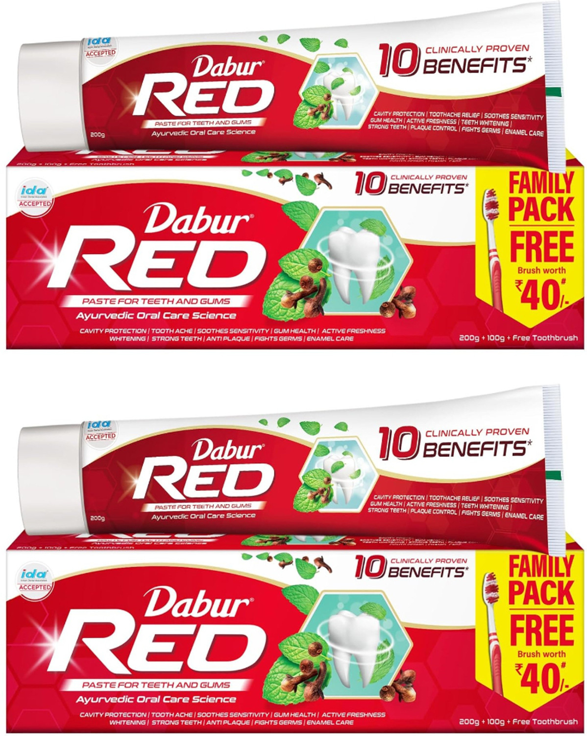 Image of Dabur Red Toothpaste - India's No.1 Ayurvedic Paste, Provides Protection Plaque Toothpaste (800 g, Pack of 4)