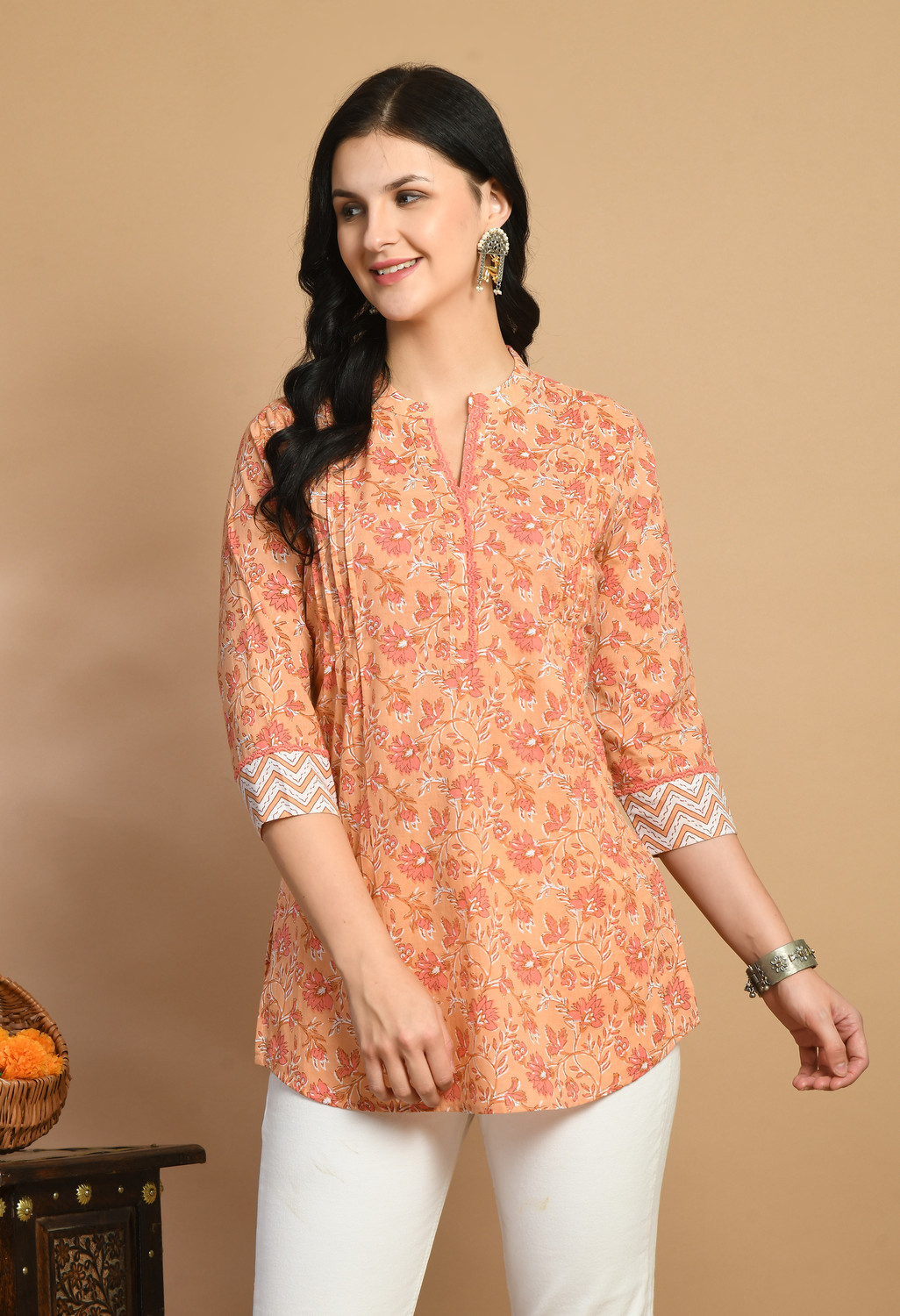 Image of Meesan Casual Regular Sleeves Printed Women Orange Top