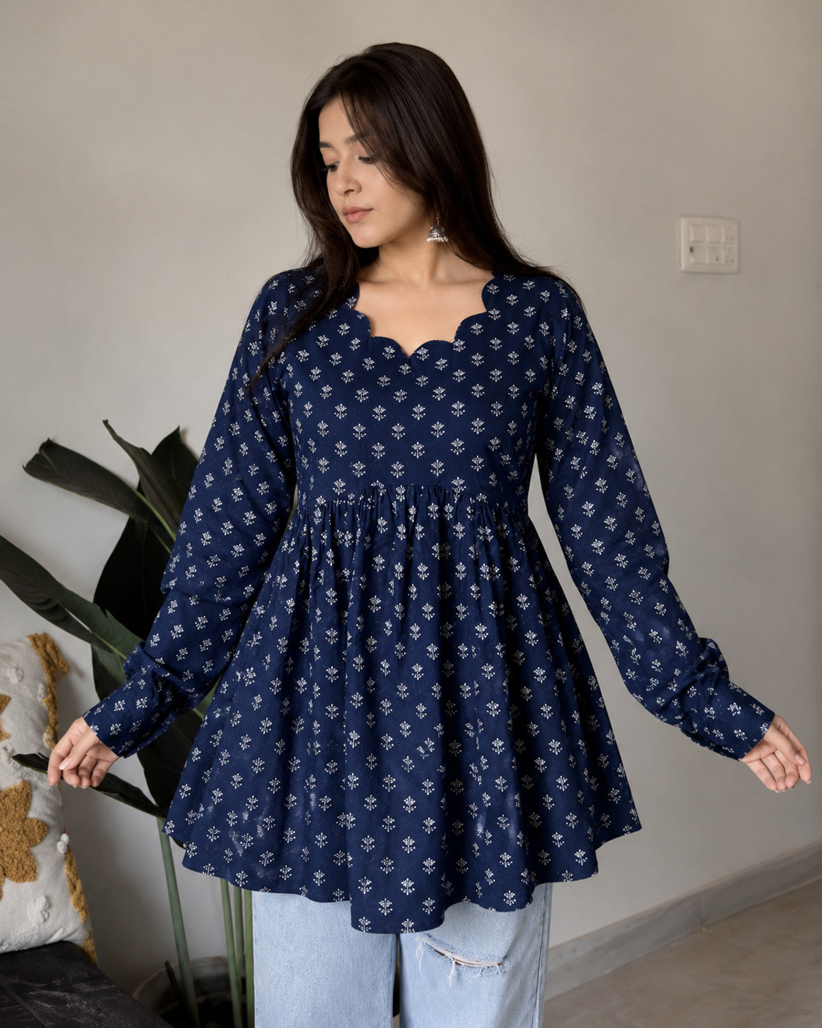 Kanhaa Trends Floral Print Cotton Anarkali Kurta - Image 1