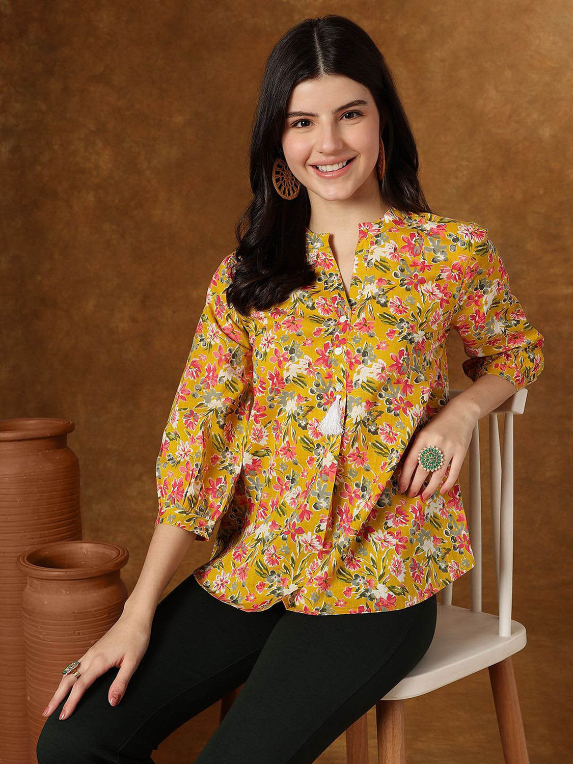 Image of Kavisaa Casual Regular Sleeves Printed Women Dark Blue Top