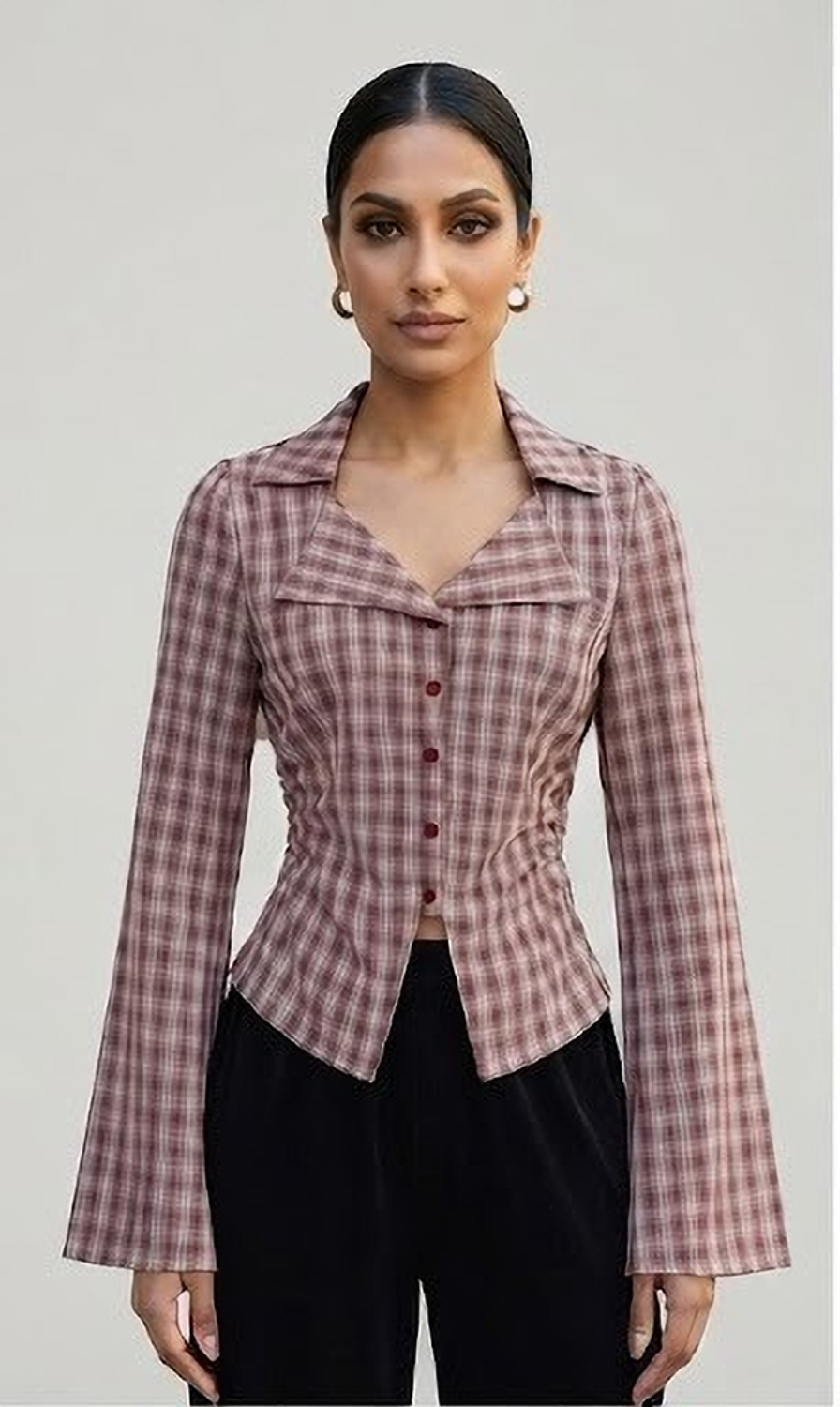 Image of A M.LIBASH Casual Sleeveless Checkered Women Blue Top