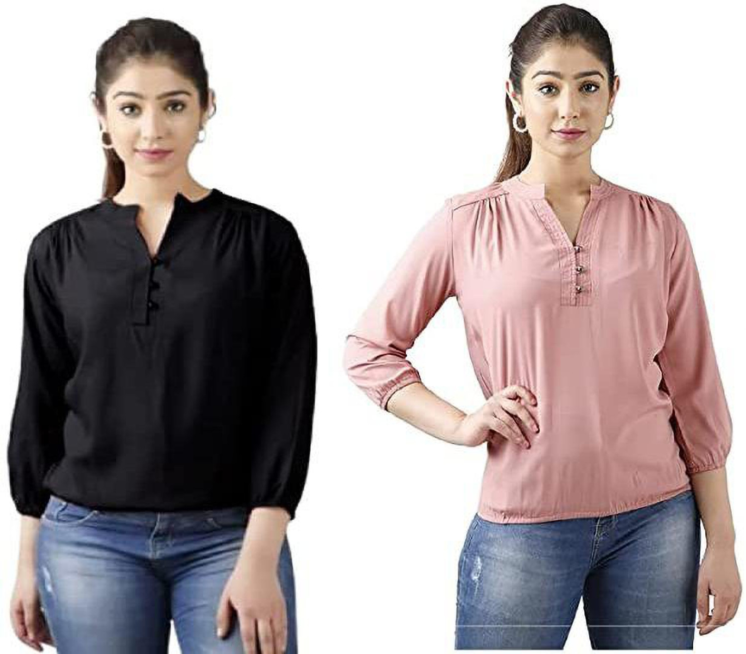 Image of Pittra4ever Casual Regular Sleeves Solid Women Pink Top