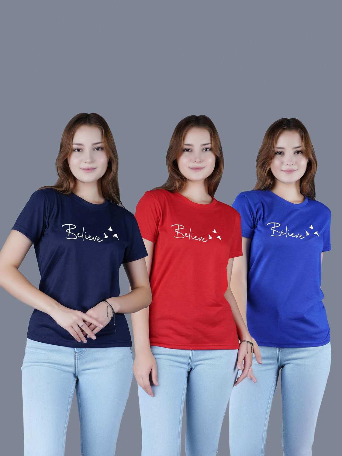 Image of DreamBe Women Printed Round Neck Cotton Blend Multicolor T-Shirt