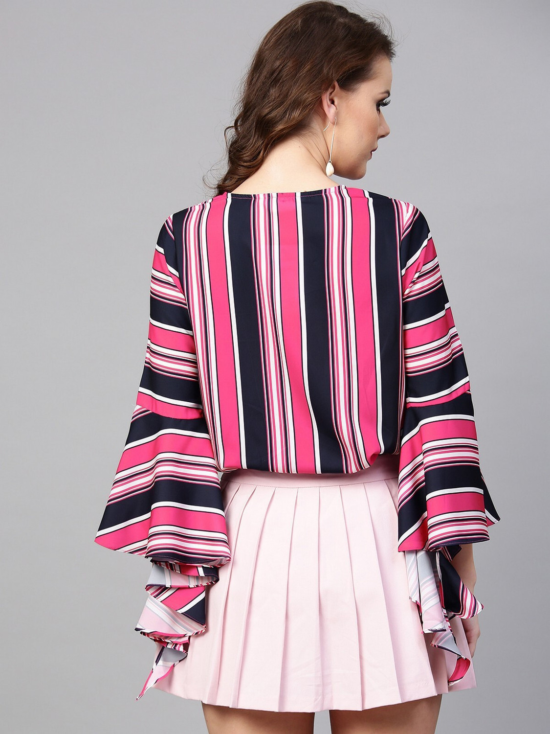 Image of ZIMA LETO Casual Bell Sleeves Striped Women Multicolor Top