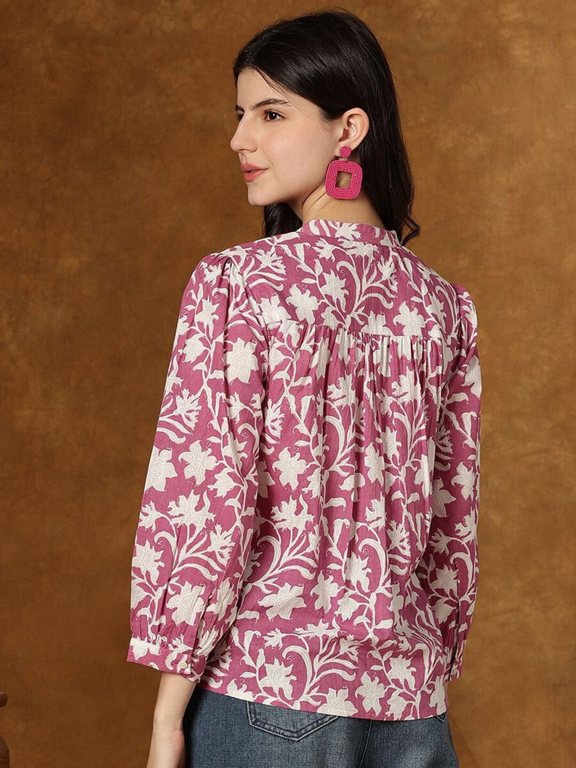 Image of Kavisaa Casual Regular Sleeves Printed Women Pink Top