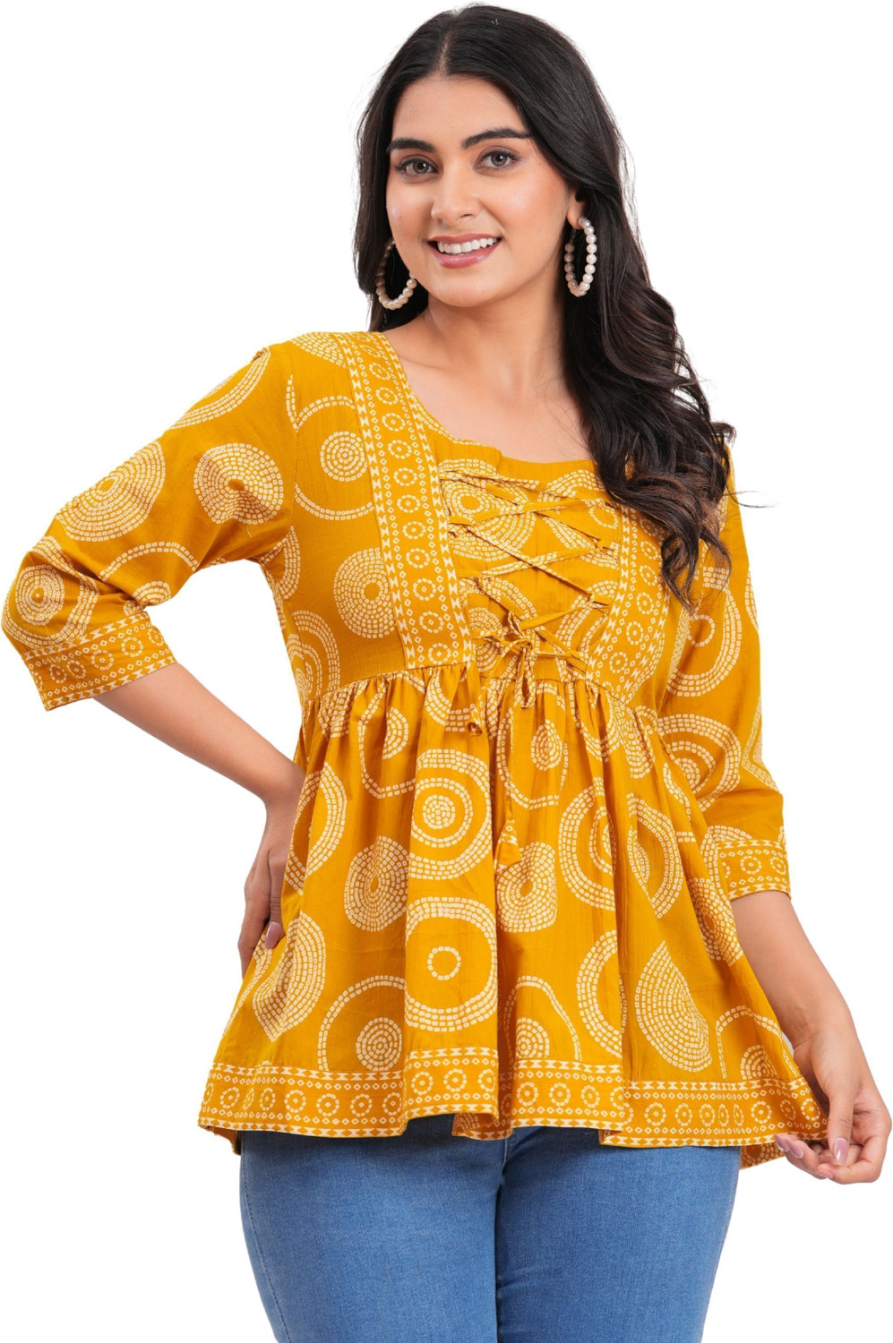 Image of Moda Rapido Casual Puff Sleeves Printed Women Pink Top
