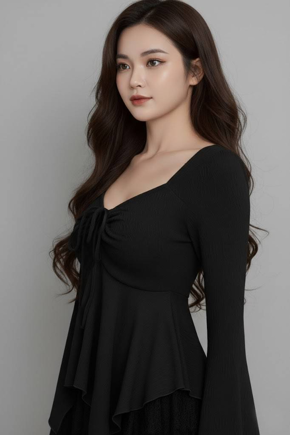 Image of AROD Casual Flared Sleeves Self Design Women Black Top
