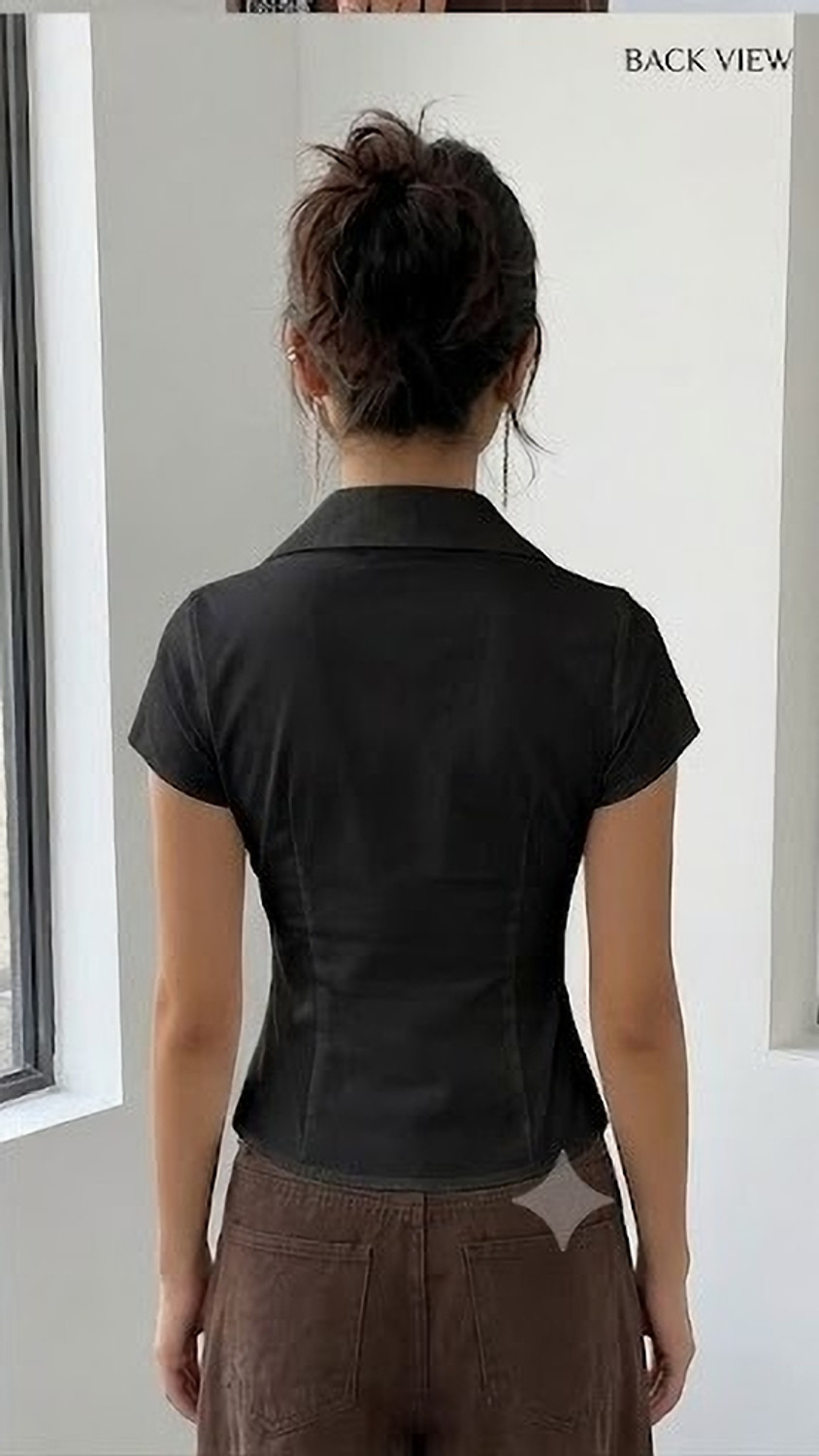 Image of HOMODA Casual Regular Sleeves Solid Women Black Top