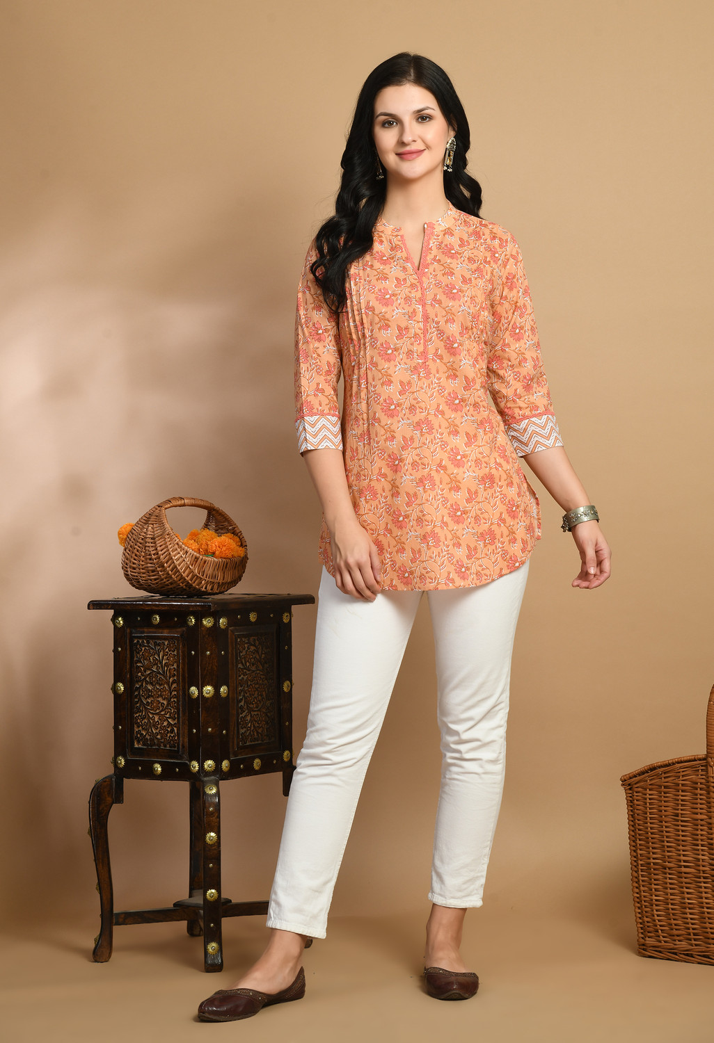 Image of Meesan Casual Regular Sleeves Printed Women Orange Top