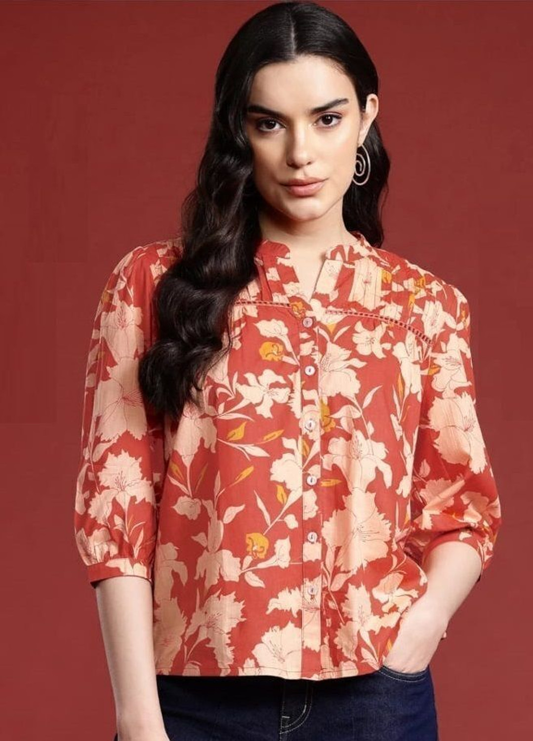 Image of Kavisaa Casual Regular Sleeves Printed Women Multicolor Top