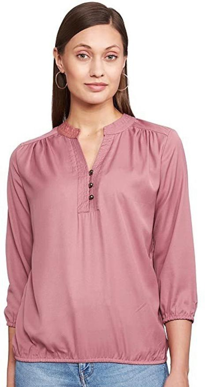 Image of Pittra4ever Casual Regular Sleeves Solid Women Pink Top