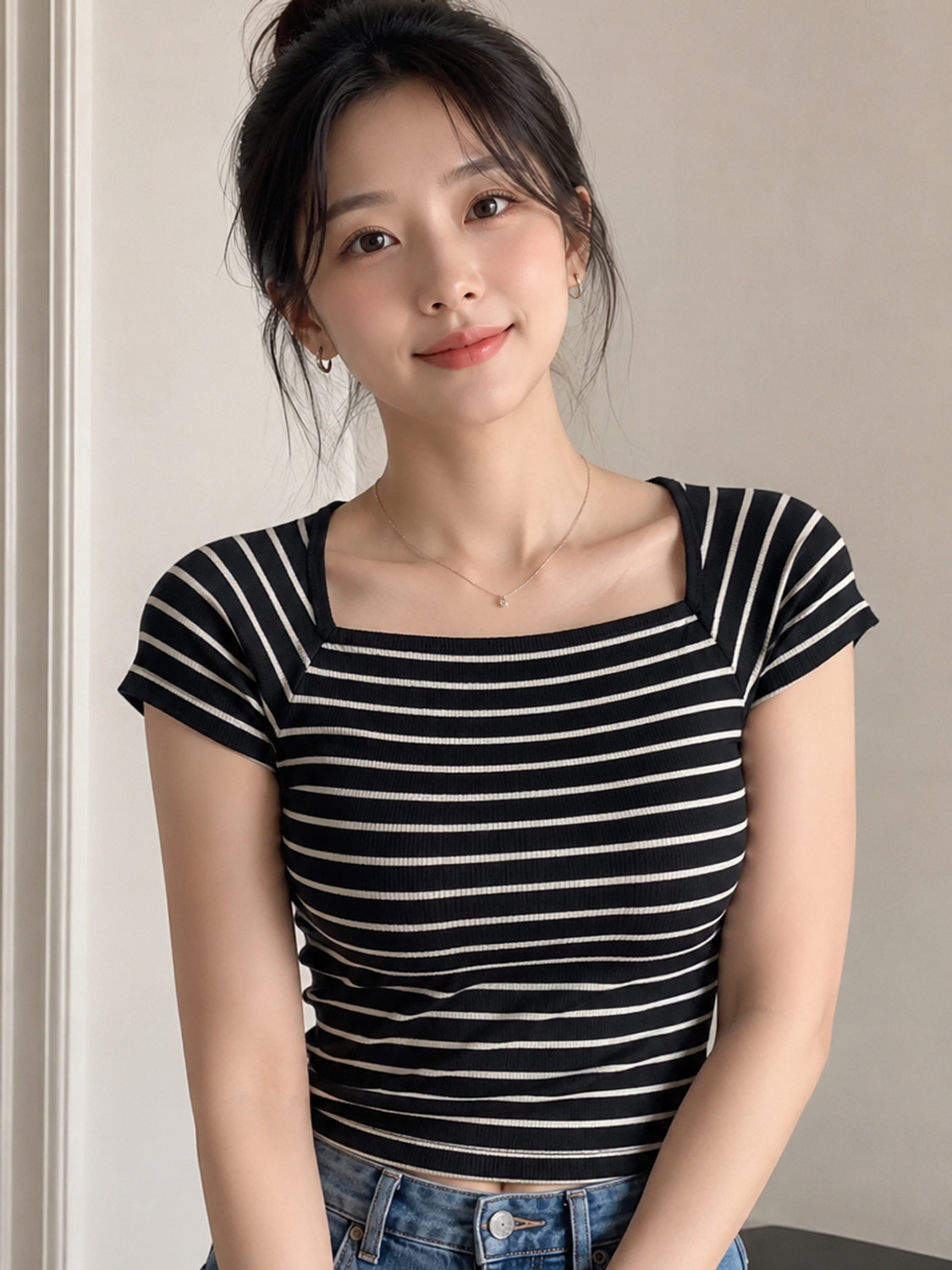 Image of Bullish Casual Puff Sleeves Checkered Women Red, White Top