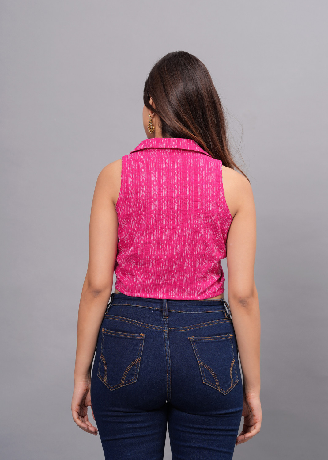 Image of Royal Marque Casual Sleeveless Self Design Women Pink, White Top