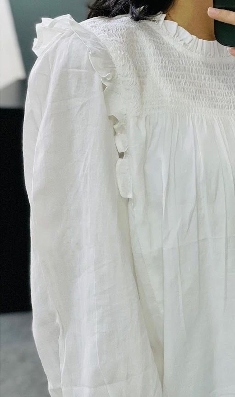 Image of Sahajanand etp Casual Balloon Sleeve Self Design Women White Top