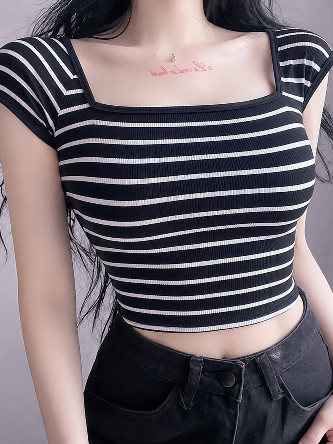 Image of AROD Casual Flared Sleeves Self Design Women Black Top