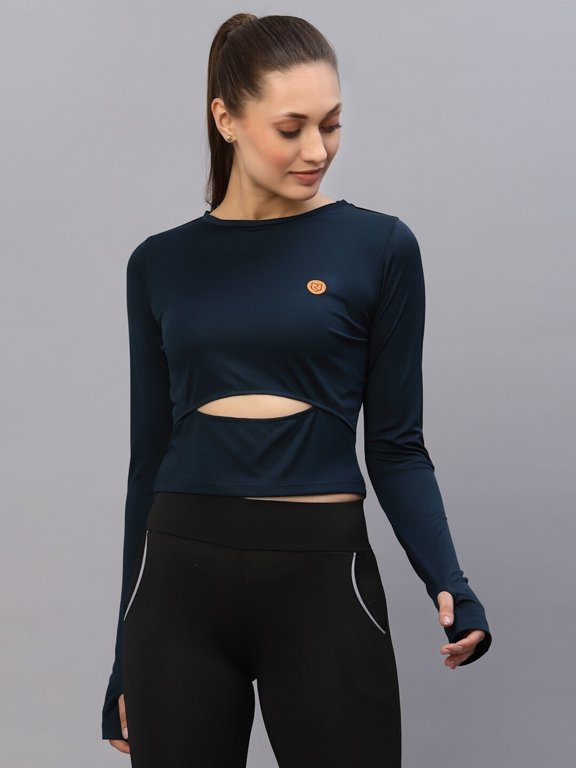 Image of RIGO Casual Regular Sleeves Solid Women Dark Blue Top