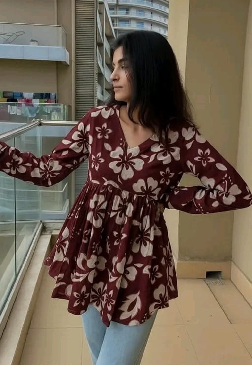 Image of Mialo fashion Printed Viscose Rayon Flared Kurta for Women (Blue)
