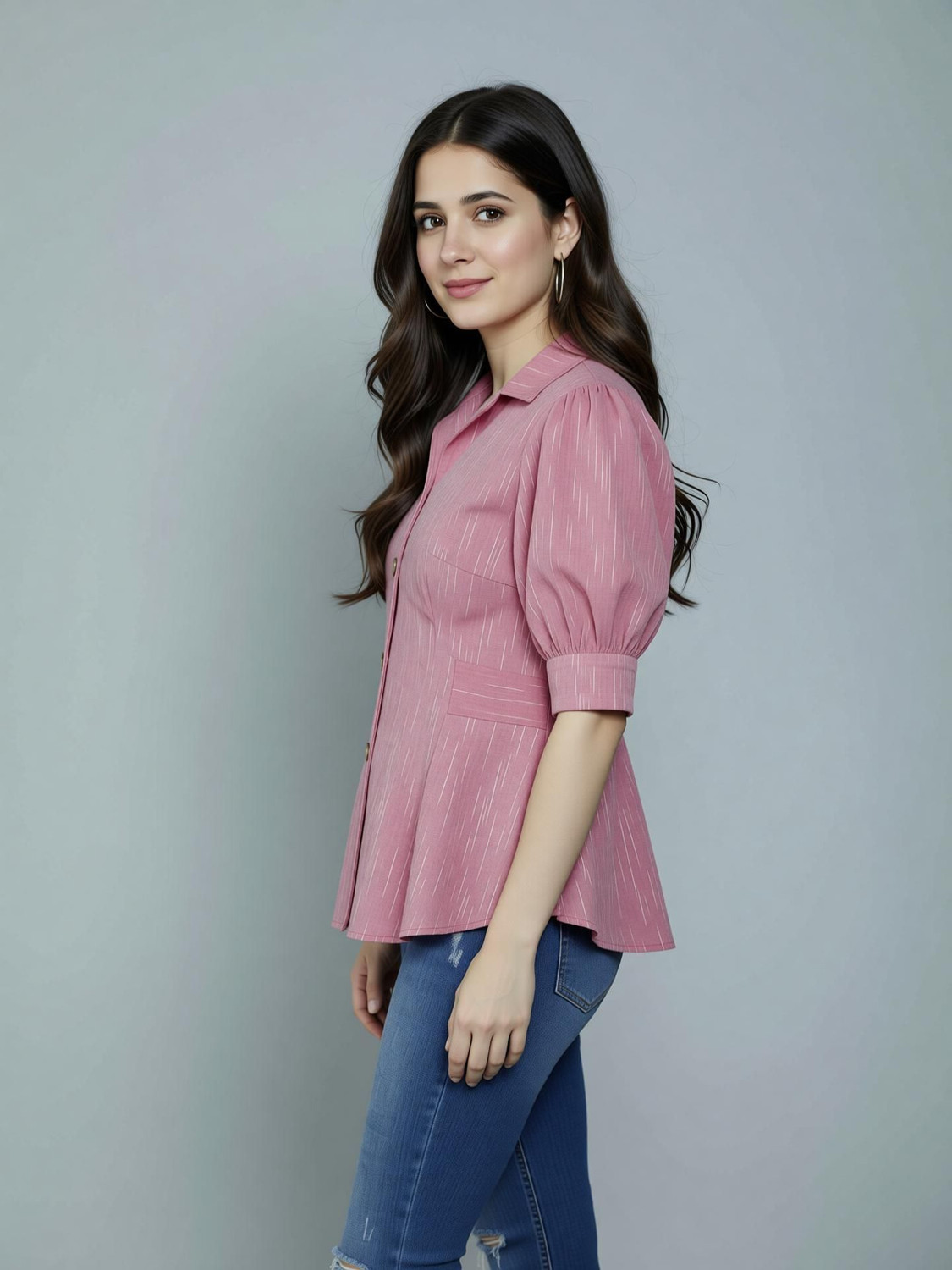 Image of THAWAR JI Casual Regular Sleeves Solid Women Pink Top