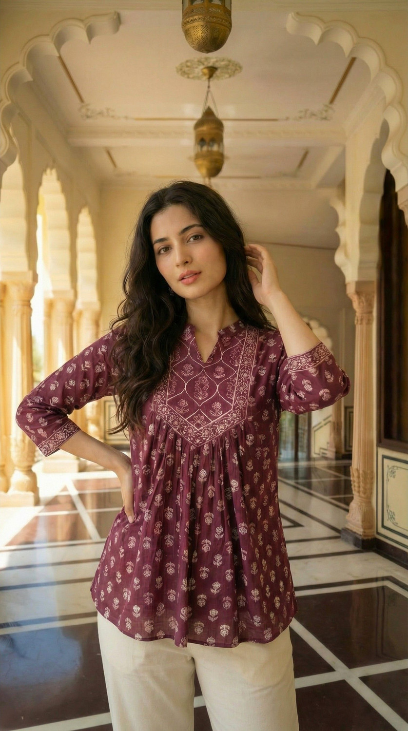 Image of Kavisaa Casual Regular Sleeves Printed Women Dark Blue Top