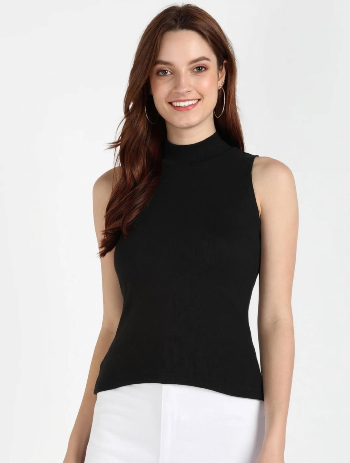 Image of Royal Marque Casual Sleeveless Self Design Women Pink, White Top