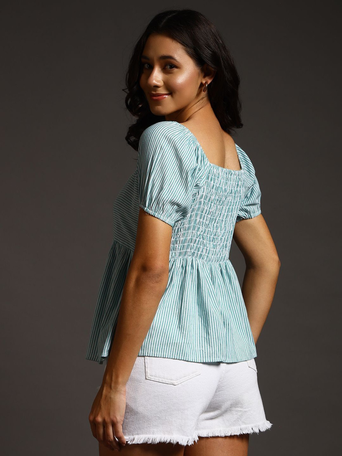 Image of HouseOfCommon Casual Regular Sleeves Striped Women Blue Top