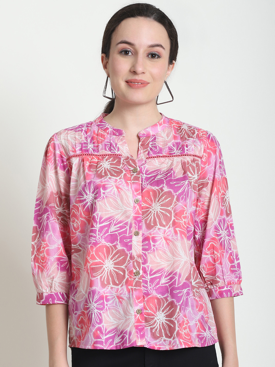 Image of Kavisaa Casual Regular Sleeves Printed Women Light Green Top
