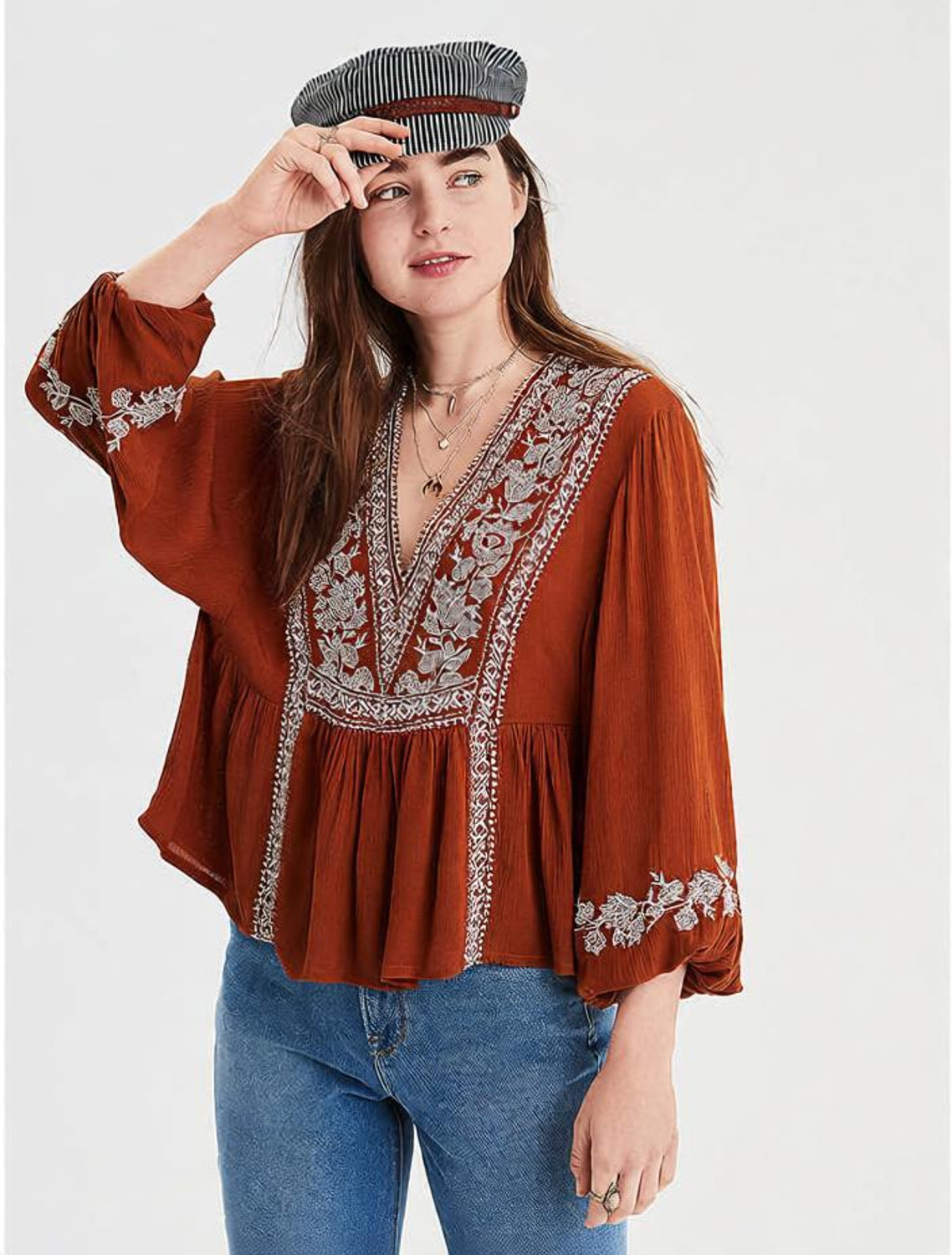 Image of Sahajanand etp Casual Balloon Sleeve Self Design Women White Top