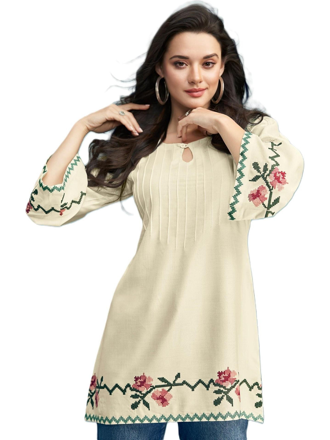 Image of Veldress Casual Bell Sleeves Floral Print, Polka Print, Embroidered Women Black Top