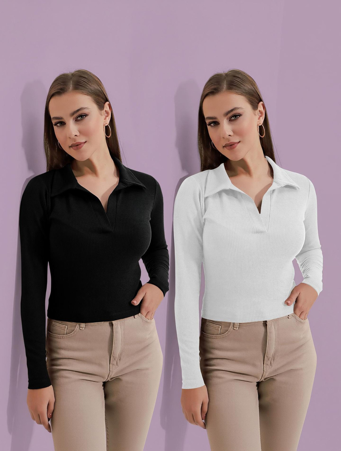 Image of KASHIAN Casual Puff Sleeves Solid Women Black Top