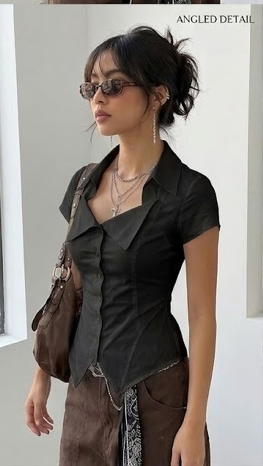 Image of HOMODA Casual Regular Sleeves Solid Women Black Top