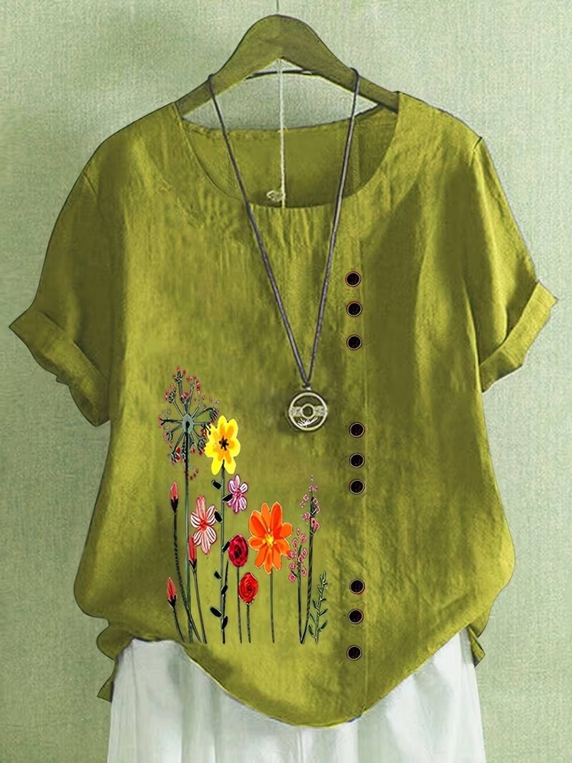 Image of Meesan Casual Regular Sleeves Printed Women Orange Top