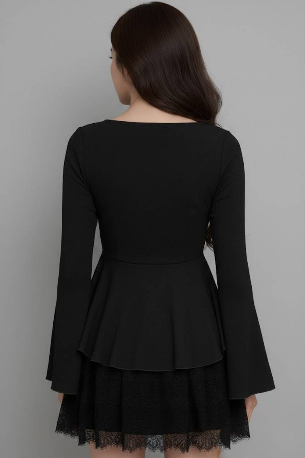 Image of AROD Casual Flared Sleeves Self Design Women Black Top