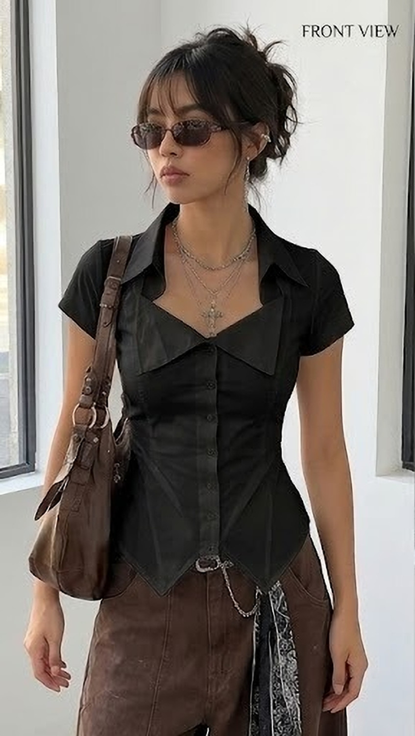 Image of HOMODA Casual Regular Sleeves Solid Women Black Top