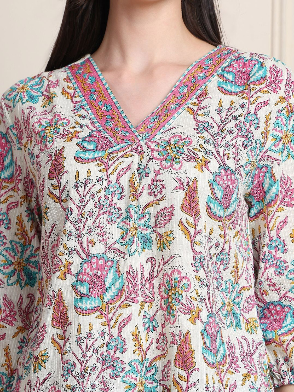 Image of Moda Rapido Casual Puff Sleeves Printed Women Pink Top