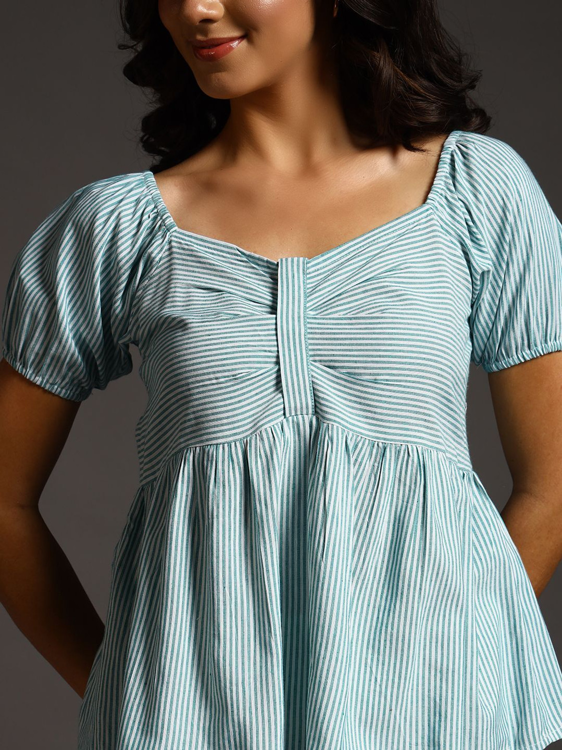 Image of HouseOfCommon Casual Regular Sleeves Striped Women Blue Top