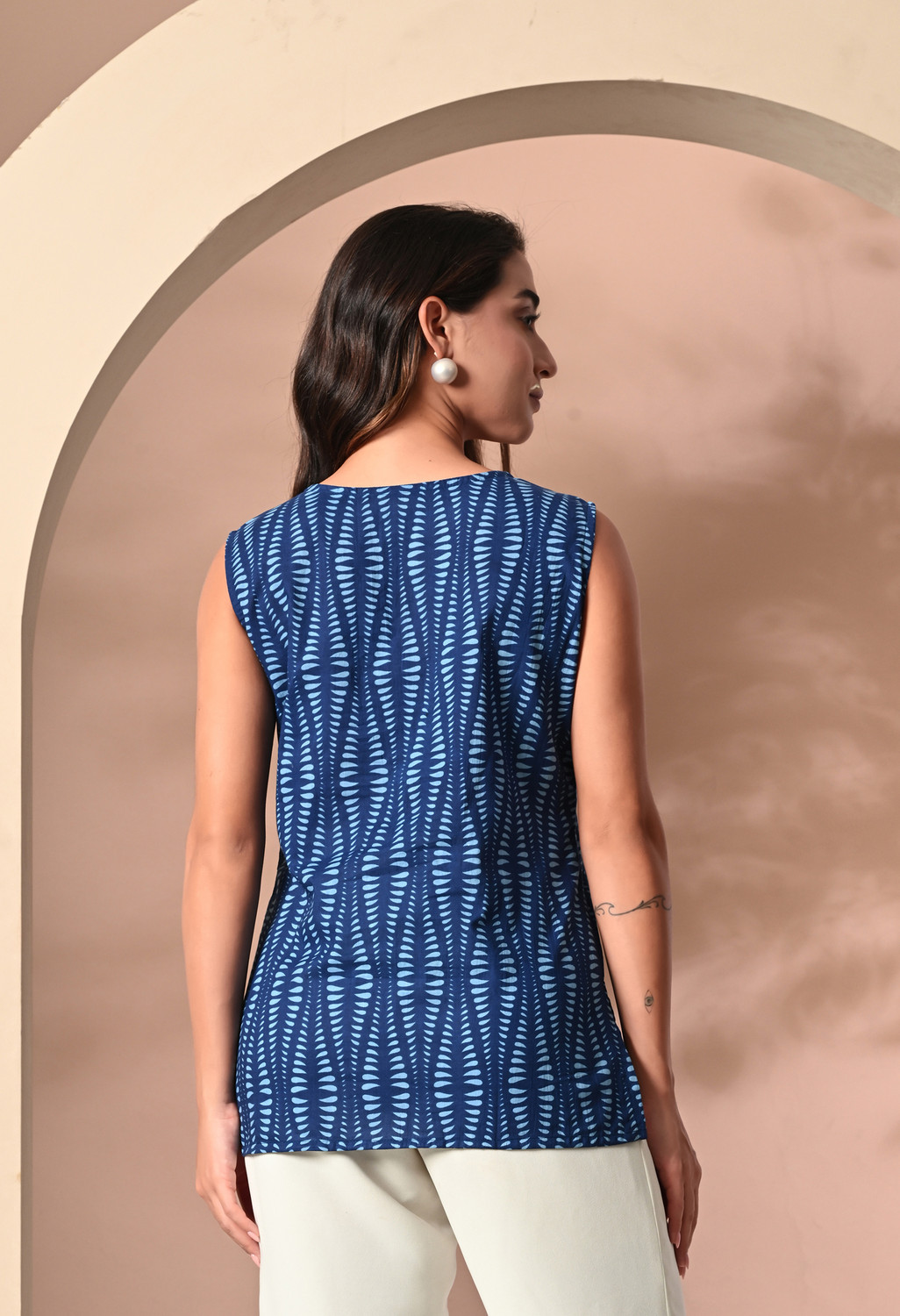 Image of METRONAUT Casual Sleeveless Printed Women Blue Top