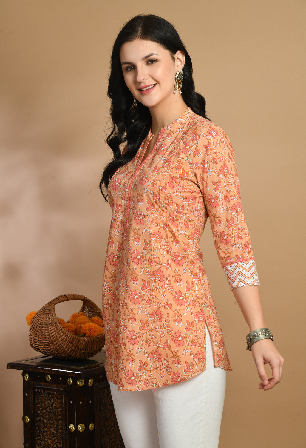Image of Meesan Casual Regular Sleeves Printed Women Orange Top