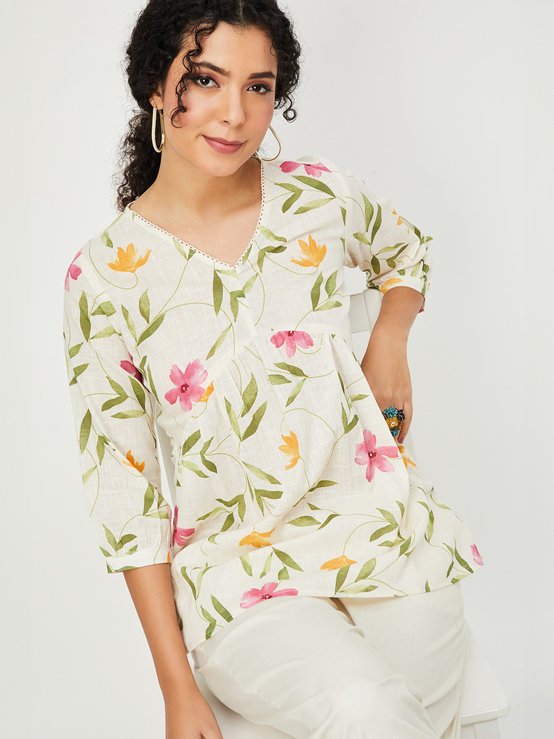 Image of Meesan Casual Regular Sleeves Printed Women Orange Top