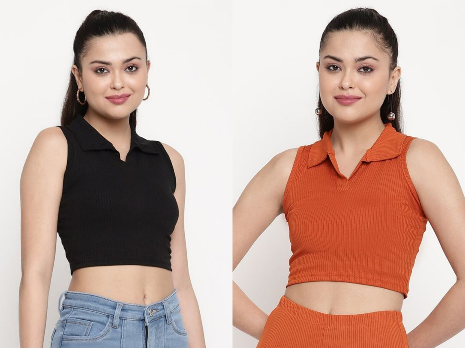 Image of METRONAUT Casual Sleeveless Self Design Women Orange Top