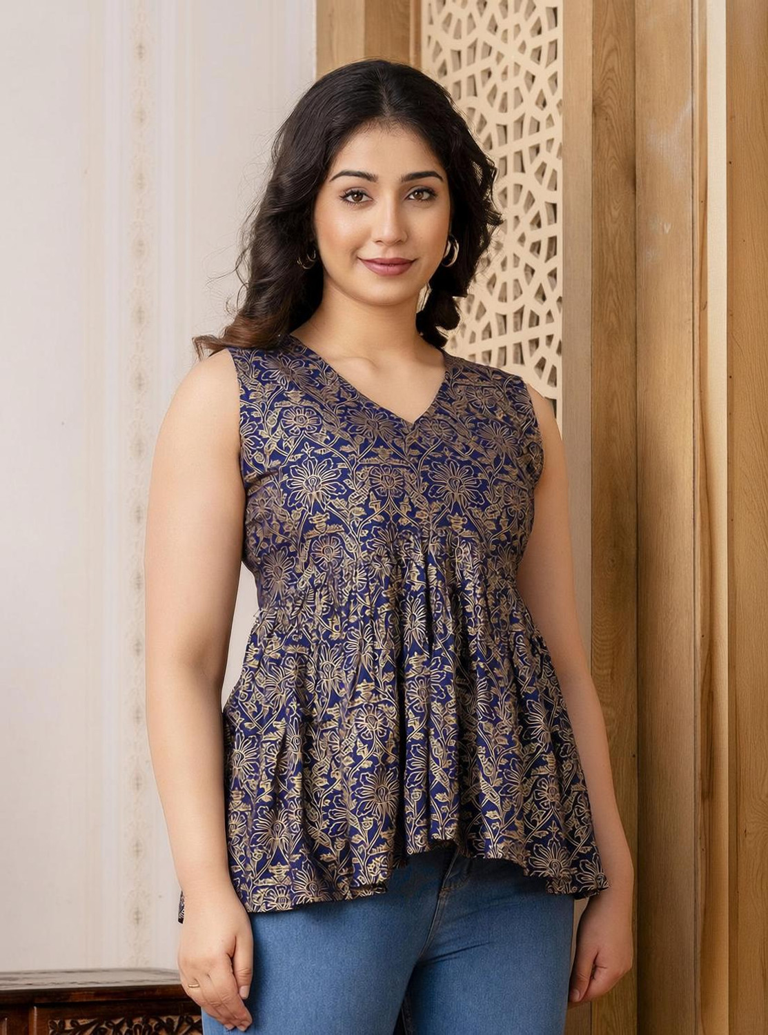 Image of METRONAUT Casual Sleeveless Printed Women Blue Top