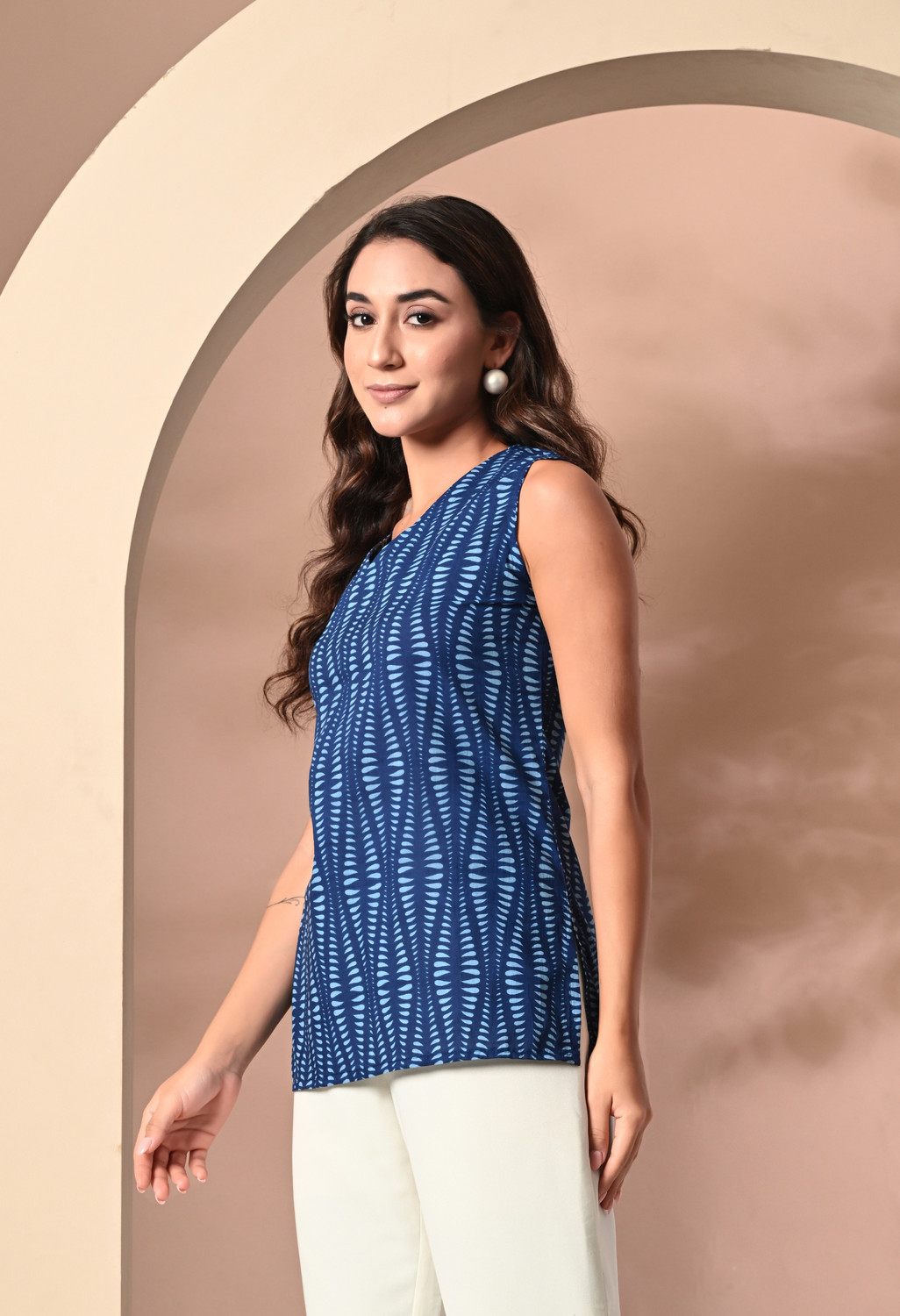 Image of METRONAUT Casual Sleeveless Printed Women Blue Top